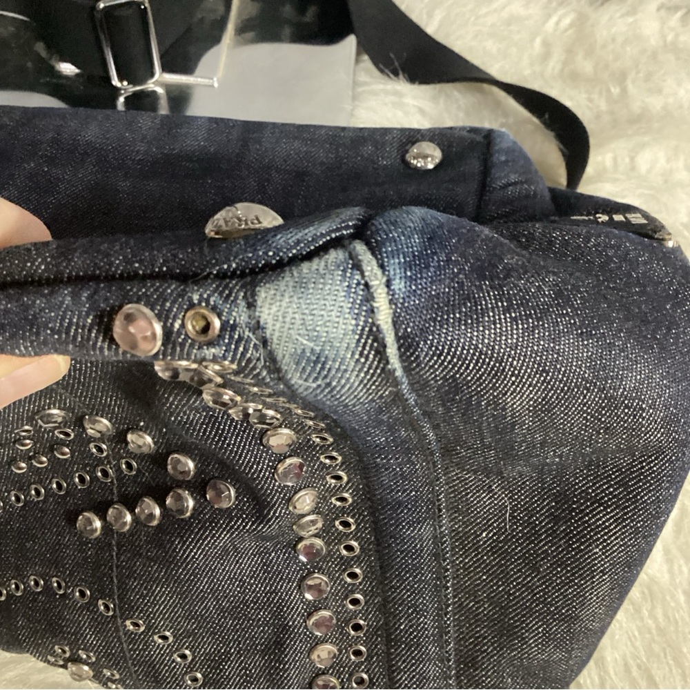 SOLD………Prada Canapa Studded Grommet Embellished Denim Tote w/ Long Strap RARE - Picture 13 of 16